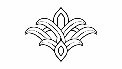 Poster - Stylized floral emblem with layered petals and a central teardrop shape in black and white outline created with generated ai