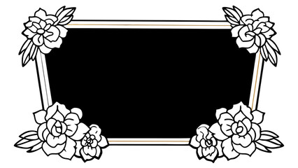  - Floral decorated rectangular frame with black background and white floral decorations around the edges created with generated ai
