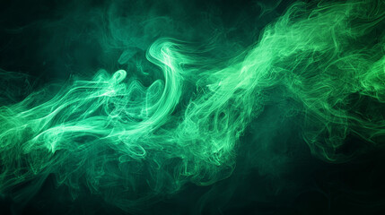 Poster - Swirling Cloud of Vibrant Green Smoke Against Dark Background Creates Mysterious and Ethereal Atmosphere, Evoking Sense of Intrigue and Wonder with Dynamic Movement and Intricate Patterns