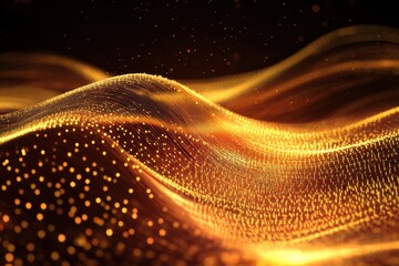 Poster - Fiber optic technology background reflecting light in golden tones with dynamic wave patterns, Science or technology background made of fiber optics