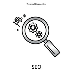 Poster - Seo optimization technical diagnostics magnifying glass gears icon