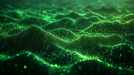 Poster - futuristic virtual reality landscape with glowing green grid, symbolizing technological connectivity