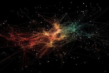 Poster - Dynamic visualization illustrates data processing and network connections against a dark backdrop, data processing and connections on black background