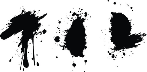 Aufkleber - Vector simple black brush set stroke on a clean white background. Abstract black in splash, paint, brush strokes, stain grunge isolated on white background