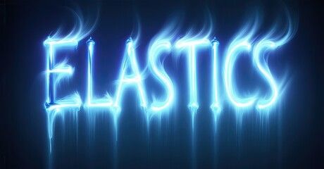 Aufkleber - Bright blue text spells ELASTICS with glowing effects. Dark background enhances luminosity, creating dramatic visual impact.