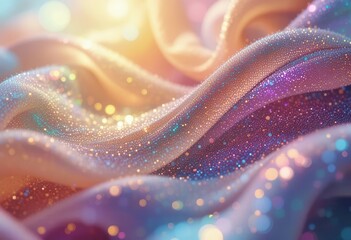Fototapete - Colorful shimmering fabric background with a soft wave texture and light reflections