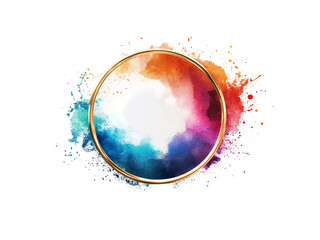 Fototapete - Abstract modern geometric golden circle frame, Delicate wisps of rainbow-colored smoke rise in fluid, geometric round circle border frame with modern dynamic colorful smoke or fluids, 