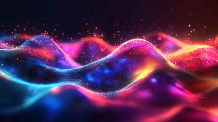 Poster - Colorful Digital Waveform with Gradient Hues on a Dark Canvas, Showcasing Futuristic Charts and Graphs for Advanced Data Analysis
