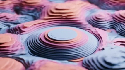 Poster - Abstract Topographical Render of Layered Concentric Pastel Shapes in Blue Pink and Orange with Smooth Texture and Macro Focus