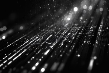 Poster - Data processing creates dynamic lines and patterns against a black background in an abstract representation, data processing over lines on black background