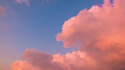 Poster - Vaporwave style sky with pink and purple clouds over bright blue sky, abstract dreamy atmosphere. Seamless video loop. Generated AI