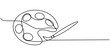 © UzzalChandra - one line art palette and brush vector icon. single line, one continuous line, simple, hand drawn and sketch style. Continuous one line drawing of a art materials. for icons, symbols, signs or logos.