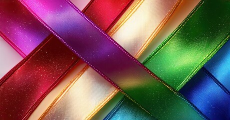 Poster - Colorful ribbons intersect, creating vibrant patterns. Bright hues blend, offering dynamic visual texture. Festive, celebratory design.