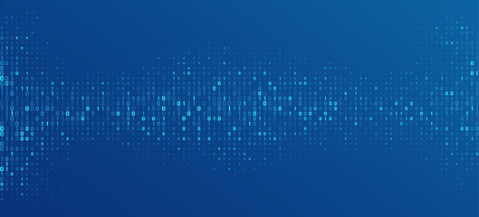 Poster - Futuristic binary code background with glowing blue digits 0 and 1, representing digital data, coding. Abstract tech backdrop for presentations, online webinar, and infographics. Vector illustration.