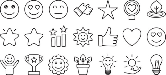 Poster - Wellness Icons Solid Black Set Positivity Smile Face Heart Peace Mindful Symbols