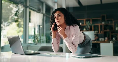 Aufkleber - Phone call, business and woman in workplace, laptop and conversation with schedule for taxes audit. Happy, economy expert or financial advisor in office, PC or cellphone with contact or profit growth