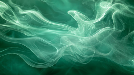 Poster - Swirling, Vibrant Green Smoke Pattern Flows Across Solid Background, Creating Dynamic and Ethereal Visual Effect with Abstract Design Evoking Mystery and Fluidity, Adding Intrigue and Wonder to
