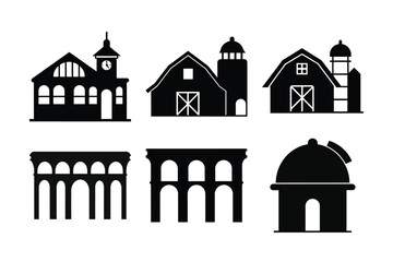 Wall Mural - black silhouette vector illustration set of church and house building architecture icons