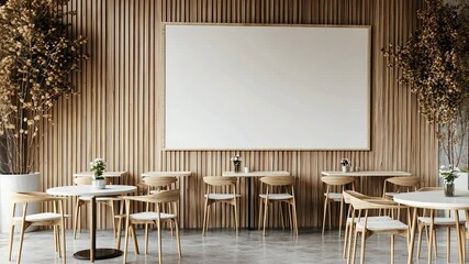 Poster - Modern cafe interior with wooden accents