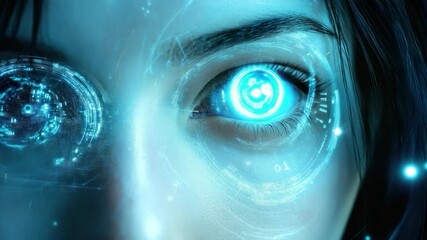 Poster - Close-up of an eye with glowing digital interface.