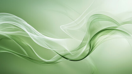 Poster - Abstract Green and White Smoke Pattern with Flowing Curves and Soft Gradients on Green Background Creating Sense of Movement and Fluidity