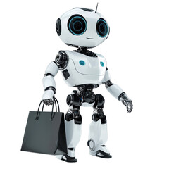 Poster - Futuristic shopping robot holding a shopping bag in a clean, bright environment, Futuristic Shopping Robot Holding a Bag   On white background