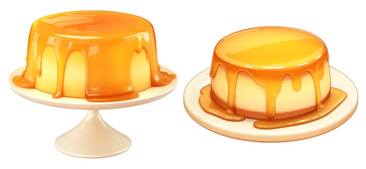 Aufkleber - Cute cartoon honey cake dessert sweet yellow glaze isolated transparency background happy mood delicious treat