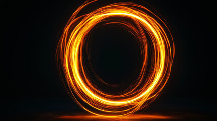 Poster - Glowing Orange Ring of Light Against Black Background Creates Dynamic and Energetic Visual Effect with Circular Motion and Vibrant Colors Suggesting Energy and Movement