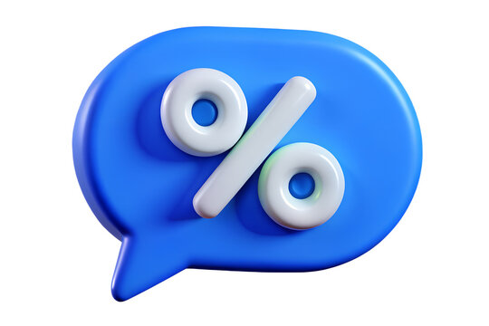 Three-dimensional Percent Symbol Inside A Blue Speech Bubble Isolated On A Transparent Background