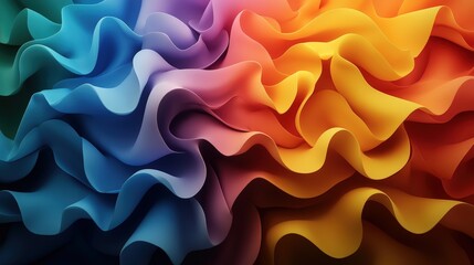 Poster - Vibrant Colorful Ruffled Paper Texture in Bright Rainbow Gradient with Detailed Curves and Shadows