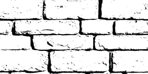 Poster - Vector grunge style brick wall texture. Abstract background of brick seamless texture of a white brick wall. Vector black and white grunge brick wall transparent background
