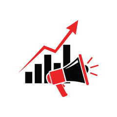 Poster - Marketing growth announcement megaphone and graph icon