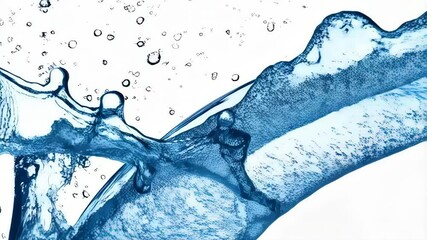 Poster - Dynamic water splash effect with droplets and ripples on a clean white backdrop, clear and refreshing liquid movement