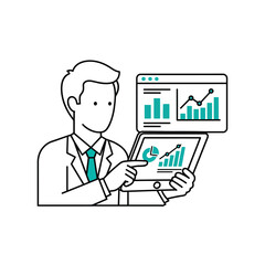 Poster - Businessman analyzing financial data on tablet and computer screen