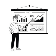 Poster - Man presenting seo data on a flip chart