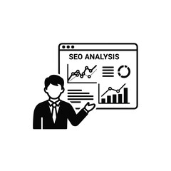 Poster - Businessman presenting seo analysis report with charts and graphs