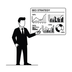 Poster - Businessman presenting seo strategy data charts graphs