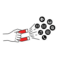 Poster - Hand holding magnet attracting social media icons