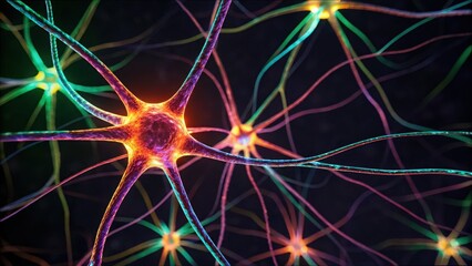 Poster - Vibrant Colored Neurons With Branches Against a Dark Background