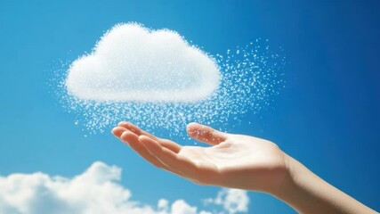 Poster - Hand holding a cloud shape in the sky