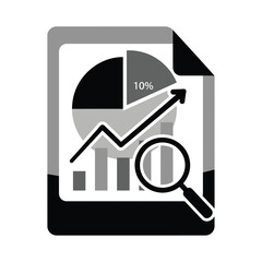 Poster - Document with pie chart bar graph and upward trend arrow magnifying glass