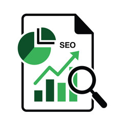 Poster - Seo report document with growth chart and magnifying glass