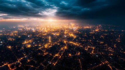 Wall Mural - Glowing City Lights at Sunset Seamless Looping Animation  
