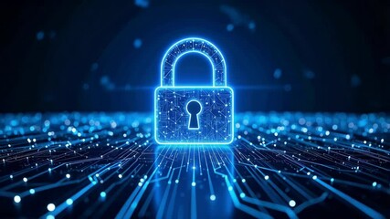 Poster - Digital padlock icon secured with network connections, symbolizing data protection and cybersecurity in modern technology