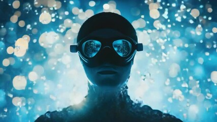 Poster - Silhouette of a person wearing scuba goggles underwater