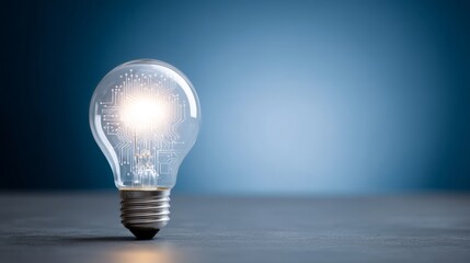 Leinwandbilder - Illuminated lightbulb with digital circuit patterns in futuristic blue environment, symbolizing innovation and digital transformation, with ample copy space