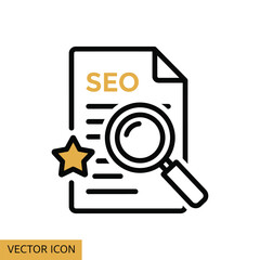  - Seo analysis document with magnifying glass and star icon
