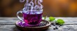 © wpw - ancient thai apothecary brewing butterfly pea tea for anti aging, mystical purple steam rising, labeled antioxidants glowing in air, herbal lore theme