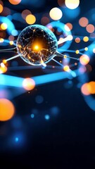 Poster - Abstract glowing sphere surrounded by connected nodes, creating a network of orange and blue lights on a dark background.