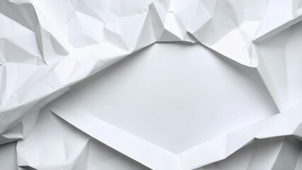 Poster - Close-up view of crumpled white paper surface forming abstract pattern and empty space in the center, top shot
